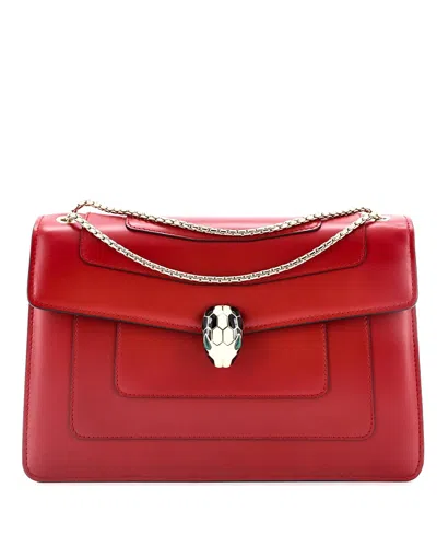 Pre-owned Pre-owned Bvlgari  Bvlgari Medium Serpenti Forever Shoulder Bag Leather In Red