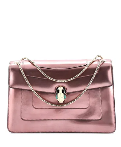 Pre-owned Pre-owned Bvlgari  Bvlgari Medium Serpenti Forever Shoulder Bag Metallic Leather In Pink