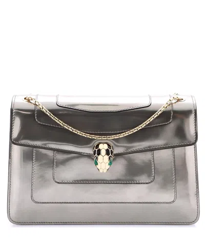 Pre-owned Pre-owned Bvlgari  Bvlgari Medium Serpenti Forever Shoulder Bag Metallic Leather In Silver