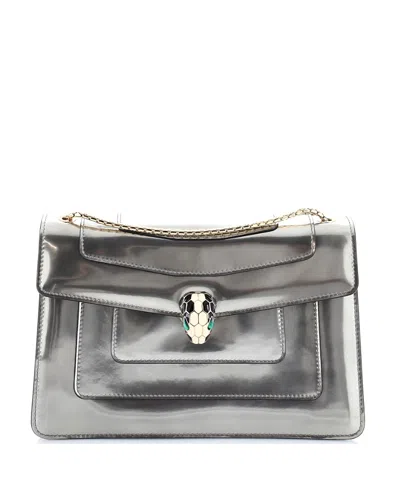 Pre-owned Pre-owned Bvlgari  Bvlgari Medium Serpenti Forever Shoulder Bag Metallic Leather In Silver