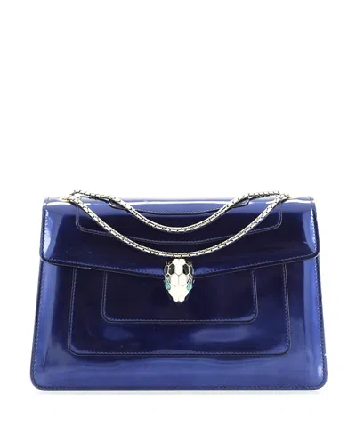 Pre-owned Pre-owned Bvlgari  Bvlgari Medium Serpenti Forever Shoulder Bag Patent In Blue