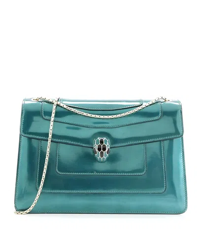 Pre-owned Pre-owned Bvlgari  Bvlgari Medium Serpenti Forever Shoulder Bag Patent In Green