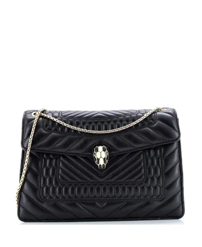 Pre-owned Pre-owned Bvlgari  Bvlgari Medium Serpenti Forever Shoulder Bag Quilted Leather In Black