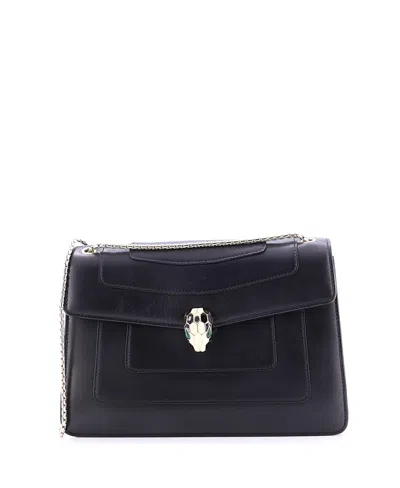 Pre-owned Pre-owned Bvlgari  Bvlgari Medium Serpenti Forever Square Shoulder Bag Leather In Black