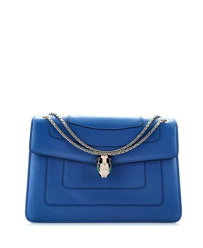 Pre-owned Pre-owned Bvlgari  Bvlgari Medium Serpenti Forever Square Shoulder Bag Leather In Blue