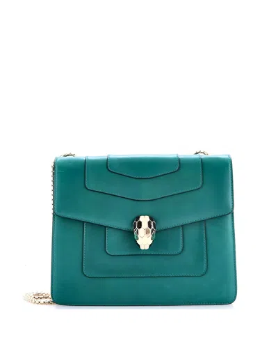 Pre-owned Pre-owned Bvlgari  Bvlgari Medium Serpenti Forever Square Shoulder Bag Leather In Green
