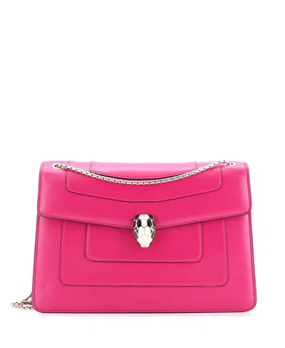 Pre-owned Pre-owned Bvlgari  Bvlgari Medium Serpenti Forever Square Shoulder Bag Leather In Pink