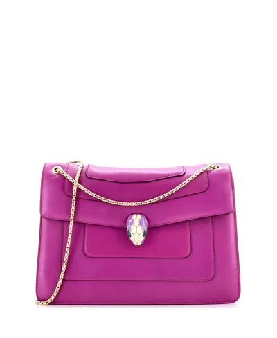 Pre-owned Pre-owned Bvlgari  Bvlgari Medium Serpenti Forever Square Shoulder Bag Leather In Pink