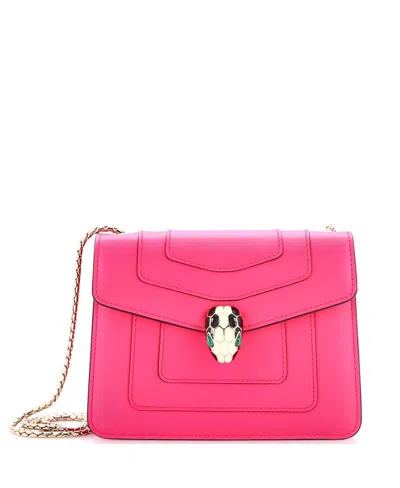 Pre-owned Pre-owned Bvlgari  Bvlgari Medium Serpenti Forever Square Shoulder Bag Leather In Pink