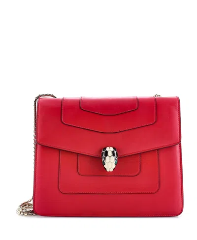 Pre-owned Pre-owned Bvlgari  Bvlgari Medium Serpenti Forever Square Shoulder Bag Leather In Red