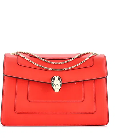 Pre-owned Pre-owned Bvlgari  Bvlgari Medium Serpenti Forever Square Shoulder Bag Leather In Red