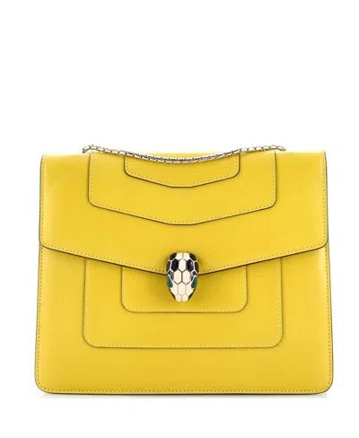 Pre-owned Pre-owned Bvlgari  Bvlgari Medium Serpenti Forever Square Shoulder Bag Leather In Yellow