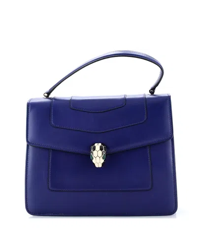 Pre-owned Pre-owned Bvlgari  Bvlgari Medium Serpenti Forever Top Handle Bag Leather In Blue