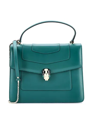 Pre-owned Pre-owned Bvlgari  Bvlgari Medium Serpenti Forever Top Handle Bag Leather In Green