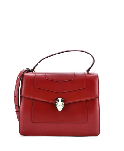 Pre-owned Pre-owned Bvlgari  Bvlgari Medium Serpenti Forever Top Handle Bag Leather In Red