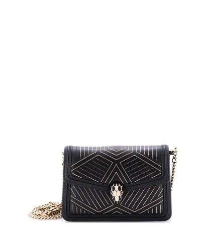Pre-owned Pre-owned Bvlgari  Bvlgari Mini Serpenti Diamond Blast Shoulder Bag Embellished Leather In Black