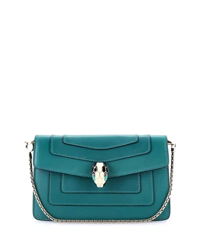 Pre-owned Pre-owned Bvlgari  Bvlgari Mini Serpenti Forever Chain Clutch Leather In Green