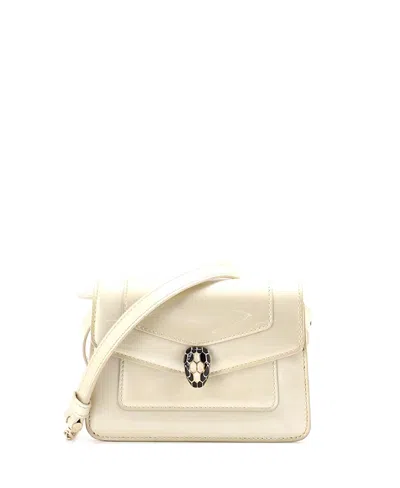 Pre-owned Pre-owned Bvlgari  Bvlgari Mini Serpenti Forever Shoulder Bag Patent In White