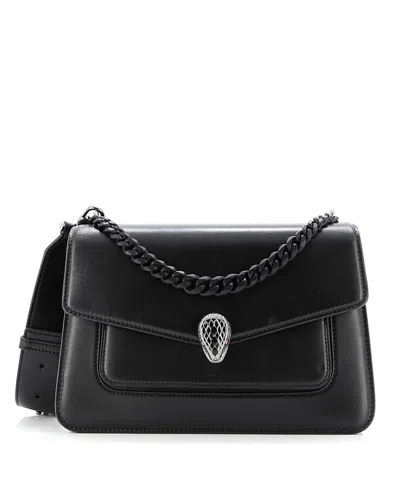 Pre-owned Pre-owned Bvlgari  Bvlgari Serpenti Forever Maxi Chain Crossbody Bag Leather In Black