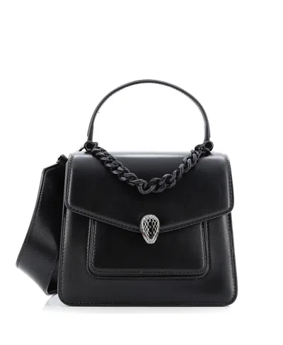 Pre-owned Pre-owned Bvlgari  Bvlgari Serpenti Forever Maxi Chain Top Handle Bag Leather In Black