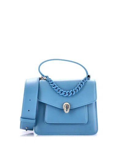 Pre-owned Pre-owned Bvlgari  Bvlgari Serpenti Forever Maxi Chain Top Handle Bag Leather In Blue