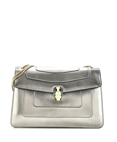 Pre-owned Pre-owned Bvlgari  Bvlgari Serpenti Forever Shoulder Bag Leather In Silver