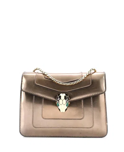 Pre-owned Pre-owned Bvlgari  Bvlgari Serpenti Forever Square Shoulder Bag Metallic Leather In Brown