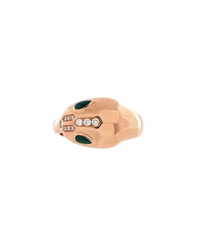 Pre-owned Pre-owned Bvlgari  Bvlgari Serpenti Seduttori Ring 18k Rose Gold With Malachite And Pave Diamonds In Pink