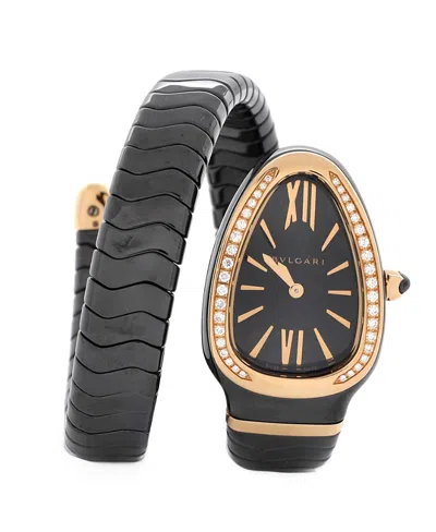 Pre-owned Pre-owned Bvlgari  Bvlgari Serpenti Spiga Single Spiral Quartz Watch In Ceramic And Rose Gold With Diamond Be In Black