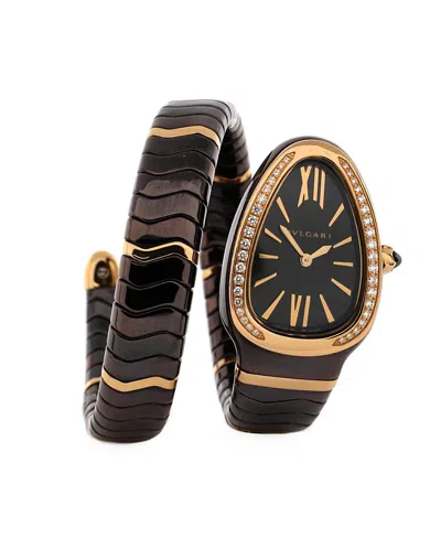 Pre-owned Pre-owned Bvlgari  Bvlgari Serpenti Spiga Single Spiral Quartz Watch In Ceramic And Rose Gold With Diamond Be In Black