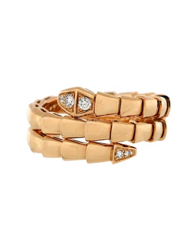 Pre-owned Pre-owned Bvlgari  Bvlgari Serpenti Viper Two-coil Ring 18k Rose Gold With Diamond In Pink