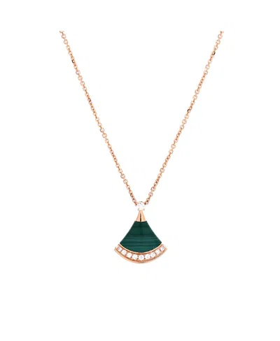 Pre-owned Pre-owned Bvlgari  Bvlgari Small Divas' Dream Pendant Necklace 18k Rose Gold With Malachite And Diamonds, 16.