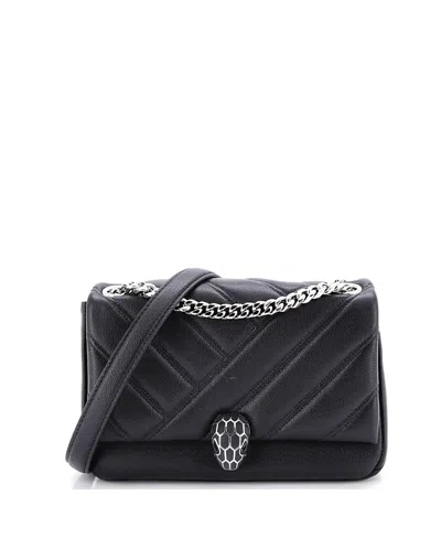 Pre-owned Pre-owned Bvlgari  Bvlgari Small Serpenti Cabochon Shoulder Bag Diagonal Quilted Leather In Black