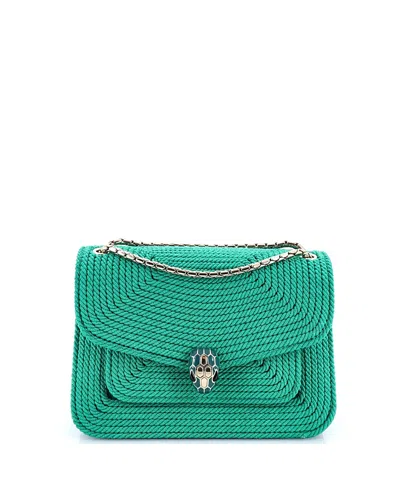 Pre-owned Pre-owned Bvlgari  Bvlgari Small Serpenti Forever Shoulder Bag Cord And Leather In Green
