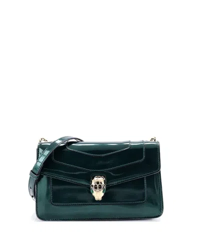 Pre-owned Pre-owned Bvlgari  Bvlgari Small Serpenti Forever Shoulder Bag Metallic Leather In Green