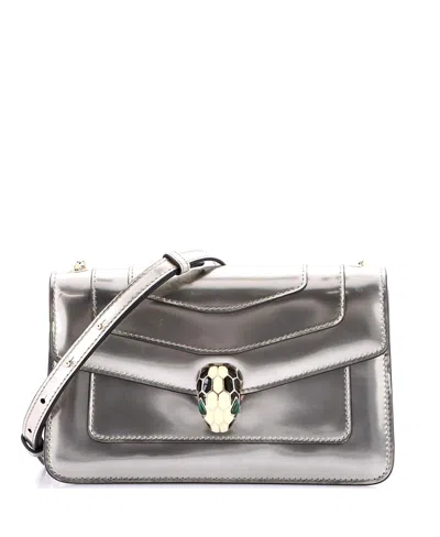 Pre-owned Pre-owned Bvlgari  Bvlgari Small Serpenti Forever Shoulder Bag Metallic Leather In Silver