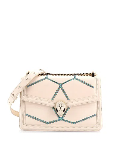 Pre-owned Pre-owned Bvlgari  Bvlgari Small Serpenti Forever Shoulder Bag Whipstitched Leather In Neutral