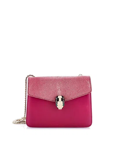 Pre-owned Pre-owned Bvlgari  Bvlgari Small Serpenti Forever Square Shoulder Bag Leather And Stingray In Pink