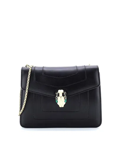 Pre-owned Pre-owned Bvlgari  Bvlgari Small Serpenti Forever Square Shoulder Bag Leather In Black