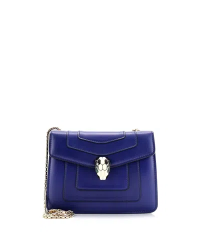Pre-owned Pre-owned Bvlgari  Bvlgari Small Serpenti Forever Square Shoulder Bag Leather In Blue