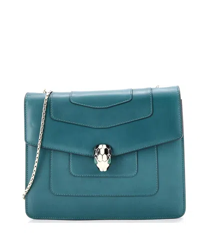 Pre-owned Pre-owned Bvlgari  Bvlgari Small Serpenti Forever Square Shoulder Bag Leather In Green