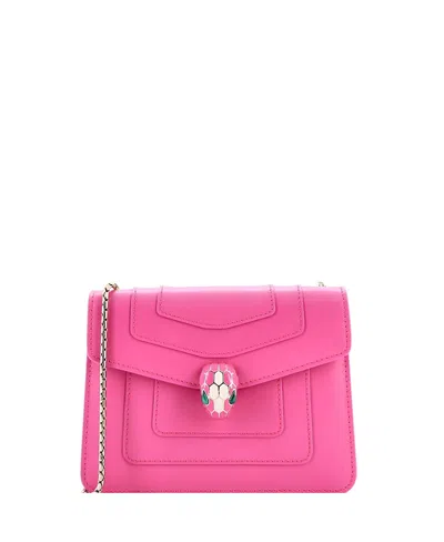 Pre-owned Pre-owned Bvlgari  Bvlgari Small Serpenti Forever Square Shoulder Bag Leather In Pink