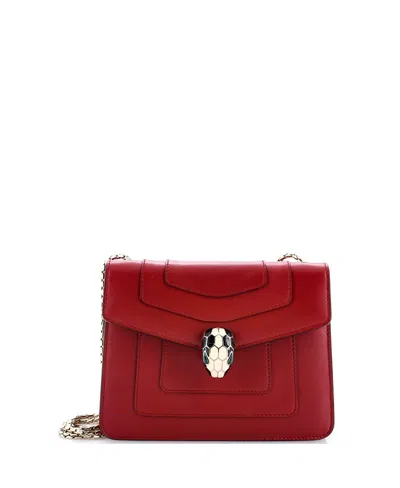 Pre-owned Pre-owned Bvlgari  Bvlgari Small Serpenti Forever Square Shoulder Bag Leather In Red