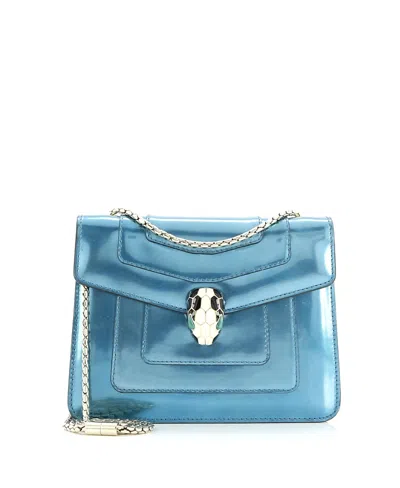 Pre-owned Pre-owned Bvlgari  Bvlgari Small Serpenti Forever Square Shoulder Bag Metallic Leather In Blue