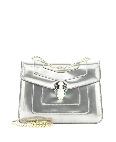 Pre-owned Pre-owned Bvlgari  Bvlgari Small Serpenti Forever Square Shoulder Bag Metallic Leather In Green