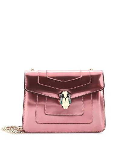 Pre-owned Pre-owned Bvlgari  Bvlgari Small Serpenti Forever Square Shoulder Bag Metallic Leather In Pink