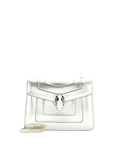 Pre-owned Pre-owned Bvlgari  Bvlgari Small Serpenti Forever Square Shoulder Bag Metallic Leather In Silver