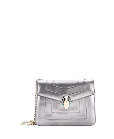 Pre-owned Pre-owned Bvlgari  Bvlgari Small Serpenti Forever Square Shoulder Bag Metallic Leather In Silver