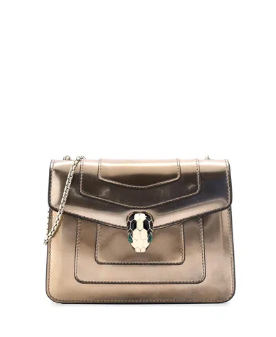 Pre-owned Pre-owned Bvlgari  Bvlgari Small Serpenti Forever Square Shoulder Bag Metallic Leather In Silver