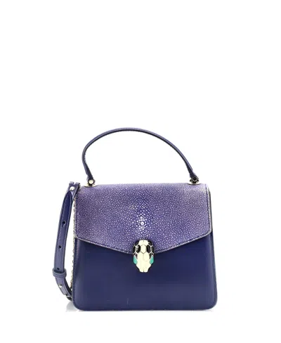 Pre-owned Pre-owned Bvlgari  Bvlgari Small Serpenti Forever Top Handle Bag Leather And Stingray In Blue